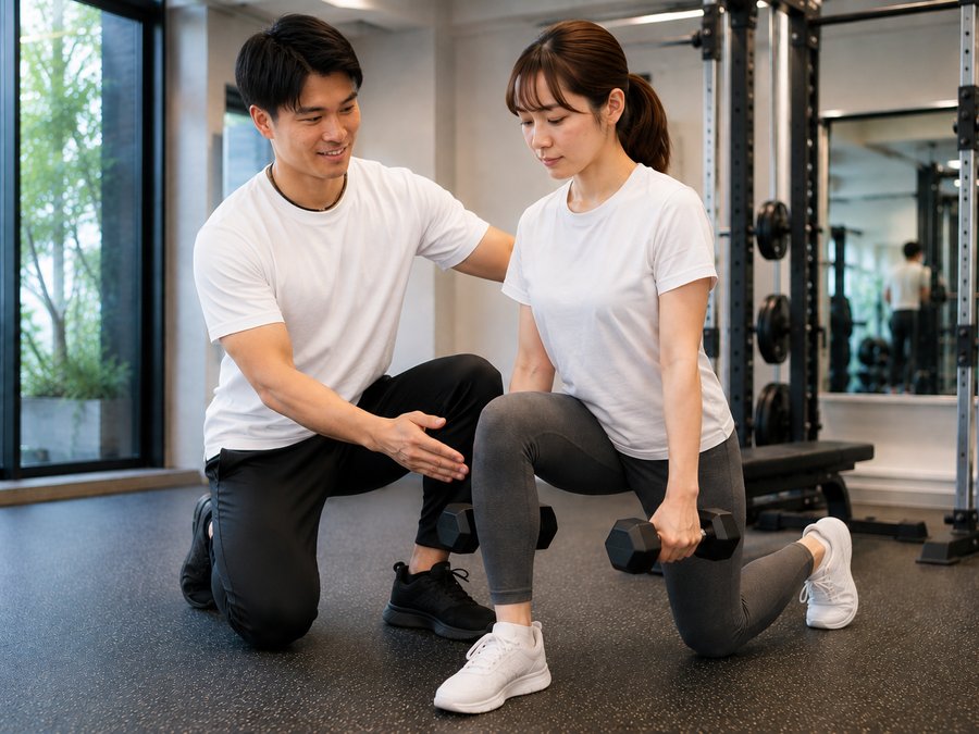 パーソナルトレーニングでフォームを指導している様子
