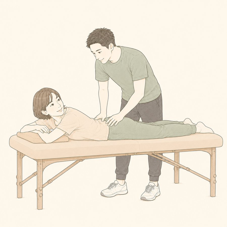 STEP04　施術の手を止めてお客様に声をかけている様子