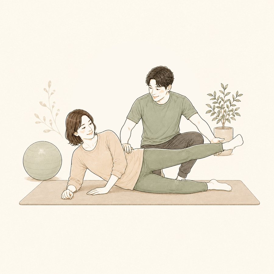 完全マンツーマンでトレーニング指導を受けている様子のイラスト