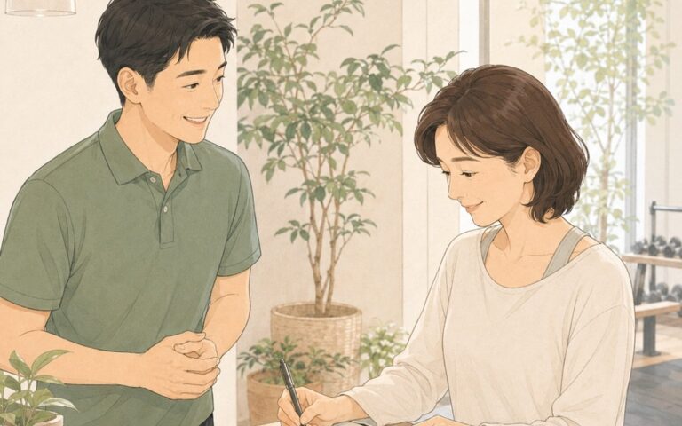 パーソナルジムの体験当日、受付でのカウンセリングの様子